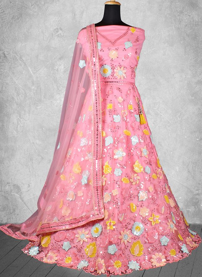 Net Pink Wedding Wear Sequins Work Lehenga Choli